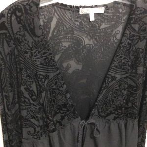 high low velvet and sheer cardigan with tassel tie